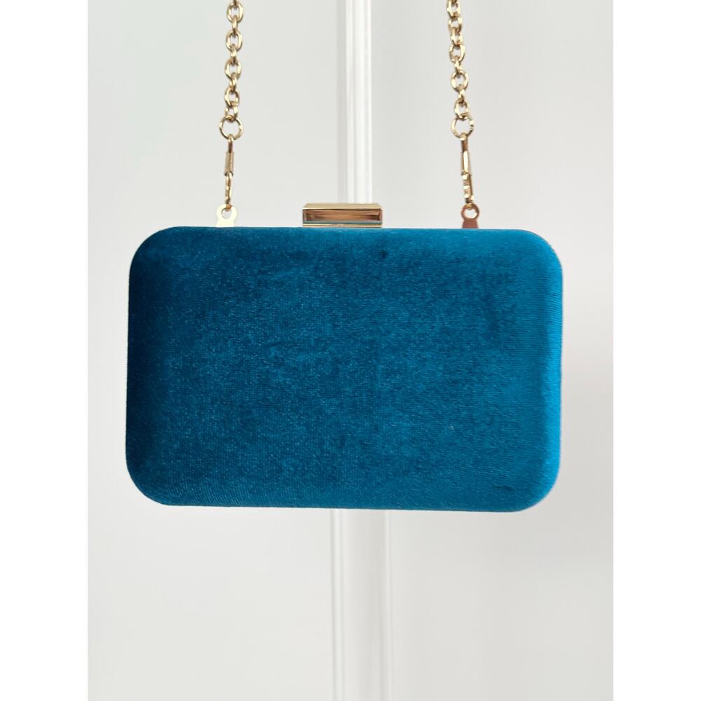 Who What Wear Teal Velvet Clutch Gold Chain Evening Bag Target - Picture 3 of 13